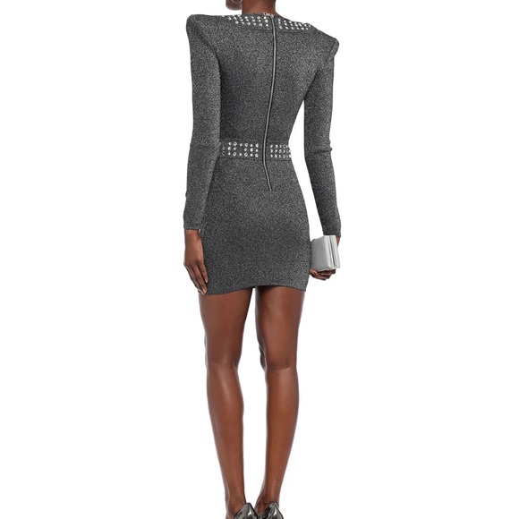 BALMAIN Crystal-embellished metallic stretch-knit mini dress - Picture 4 of 15